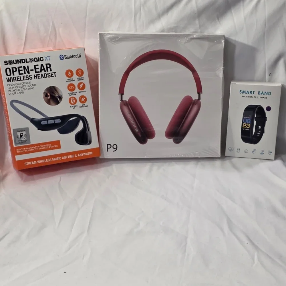 BUNDLE (Red P9 Pro Wireless Headphones+SoundLogic Headset+Red Smart Band